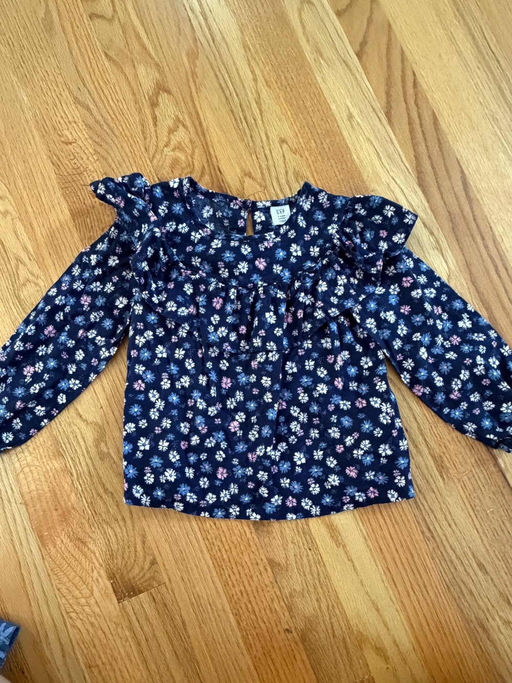 GAP Navy Floral Ruffle Yoke Blouse